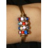 PULSERA CUERO BRONCE, RONDELES STRASS MULTICOLOR Y CIERRE ZAMAK BRONCE
