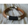 PULSERA CUERO REGALIZ COBRIZO-HILO NEGRO-ENTREPIEZAS Y CIERRE ZAMAK PLATA