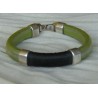 PULSERA CUERO REGALIZ VERDE, HILO NEGRO, ENTREPIEZAS Y CIERRE ZAMAK PLATA